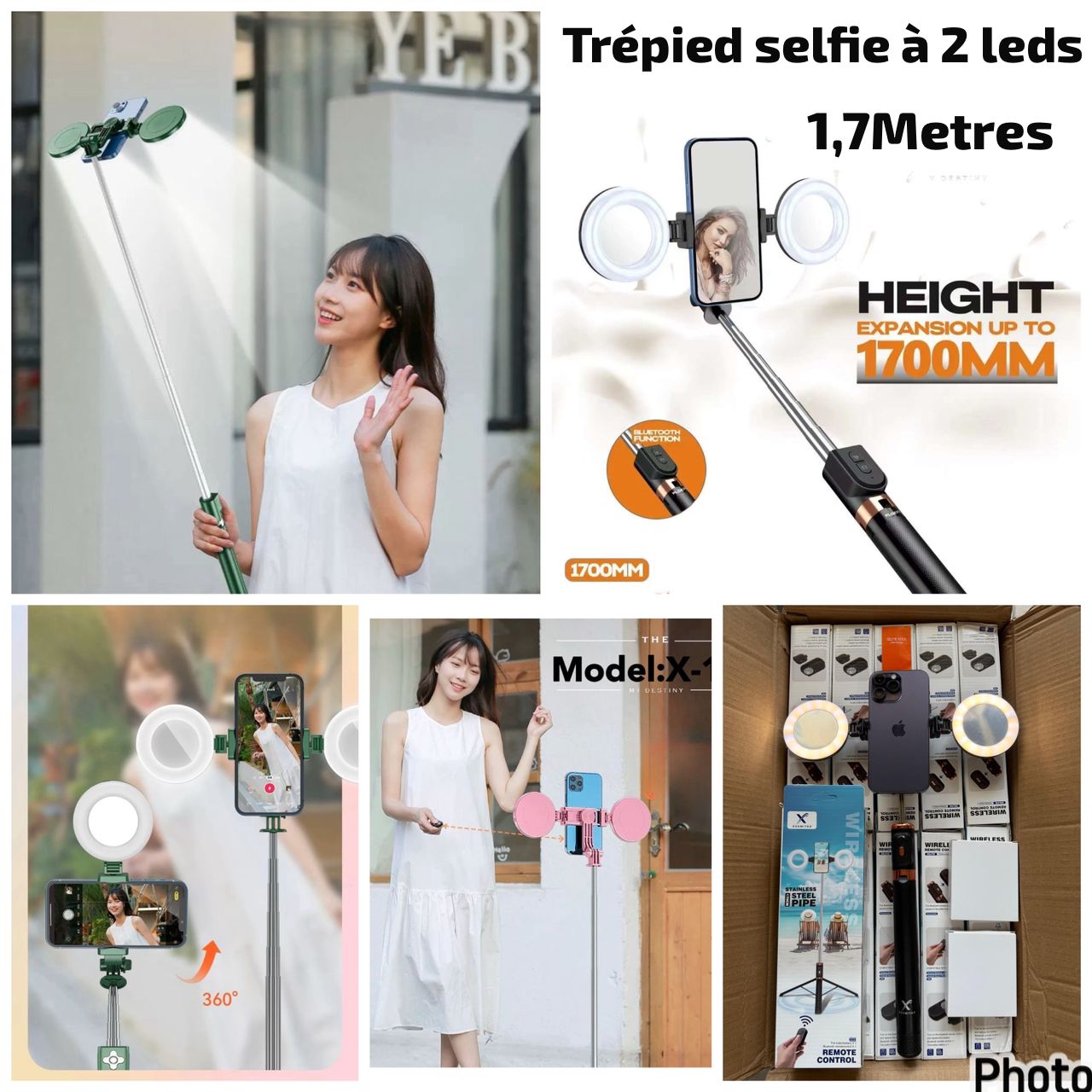 Trépied selfie 2 led
