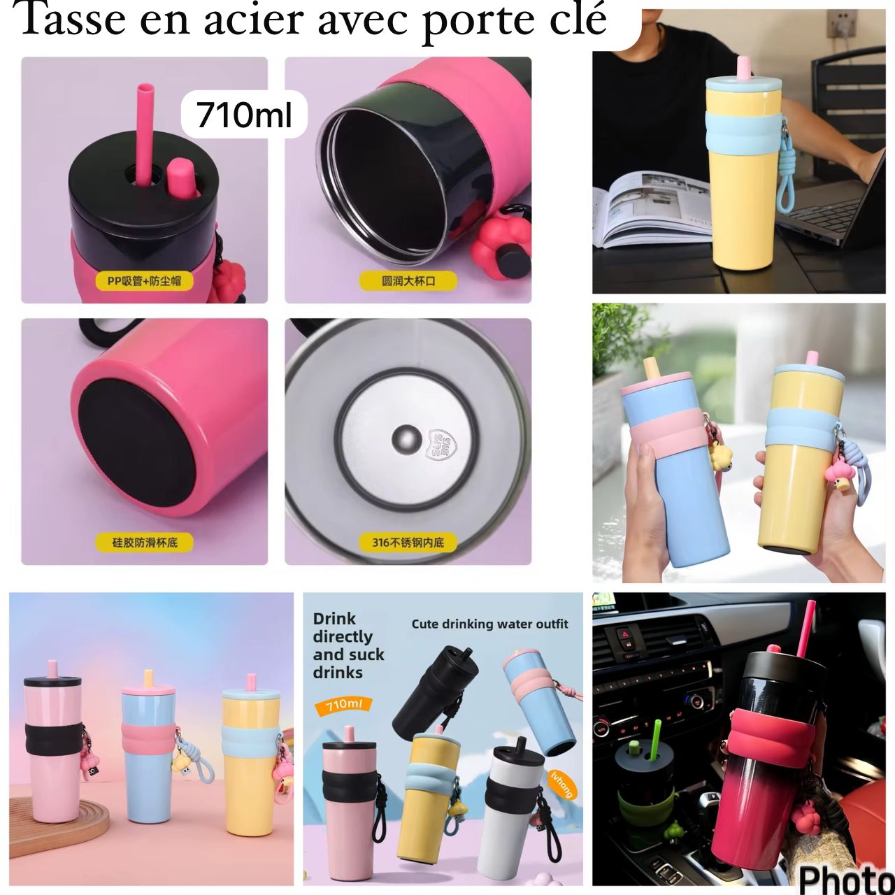 Tasse en acier avec porte clé de 710ml