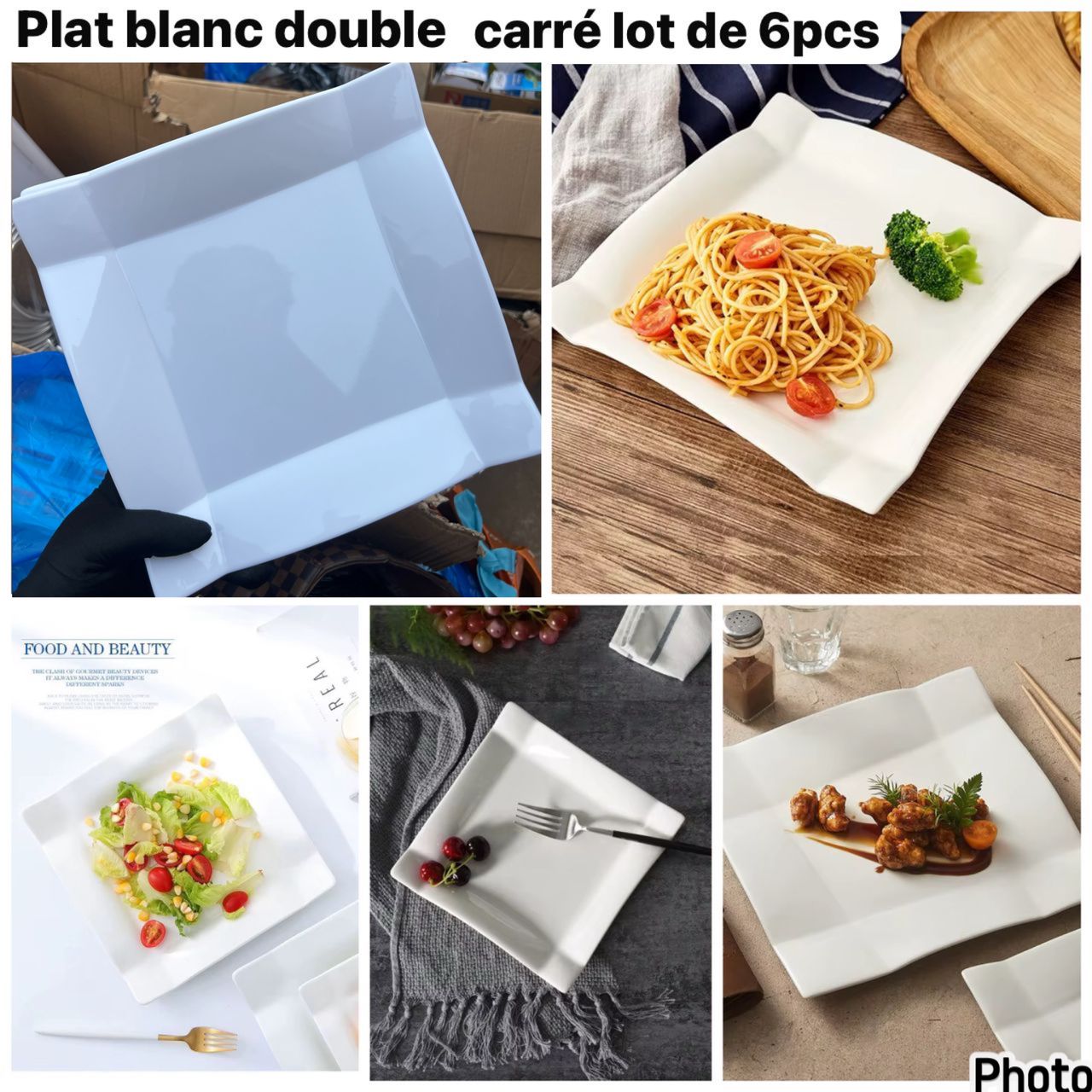 Plat Blanc double carré lot de 6pcs
