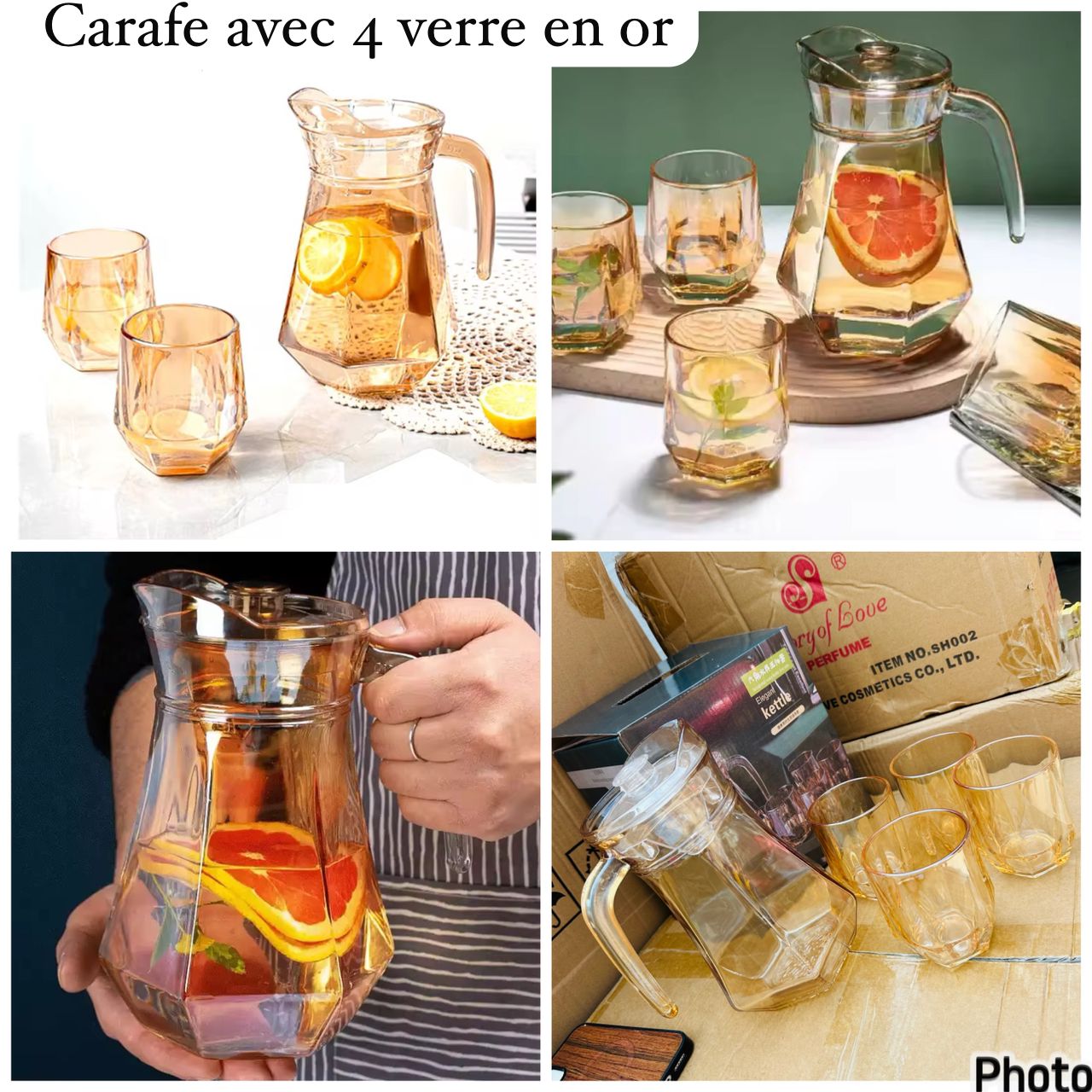 Carafe avec 4 verres en or