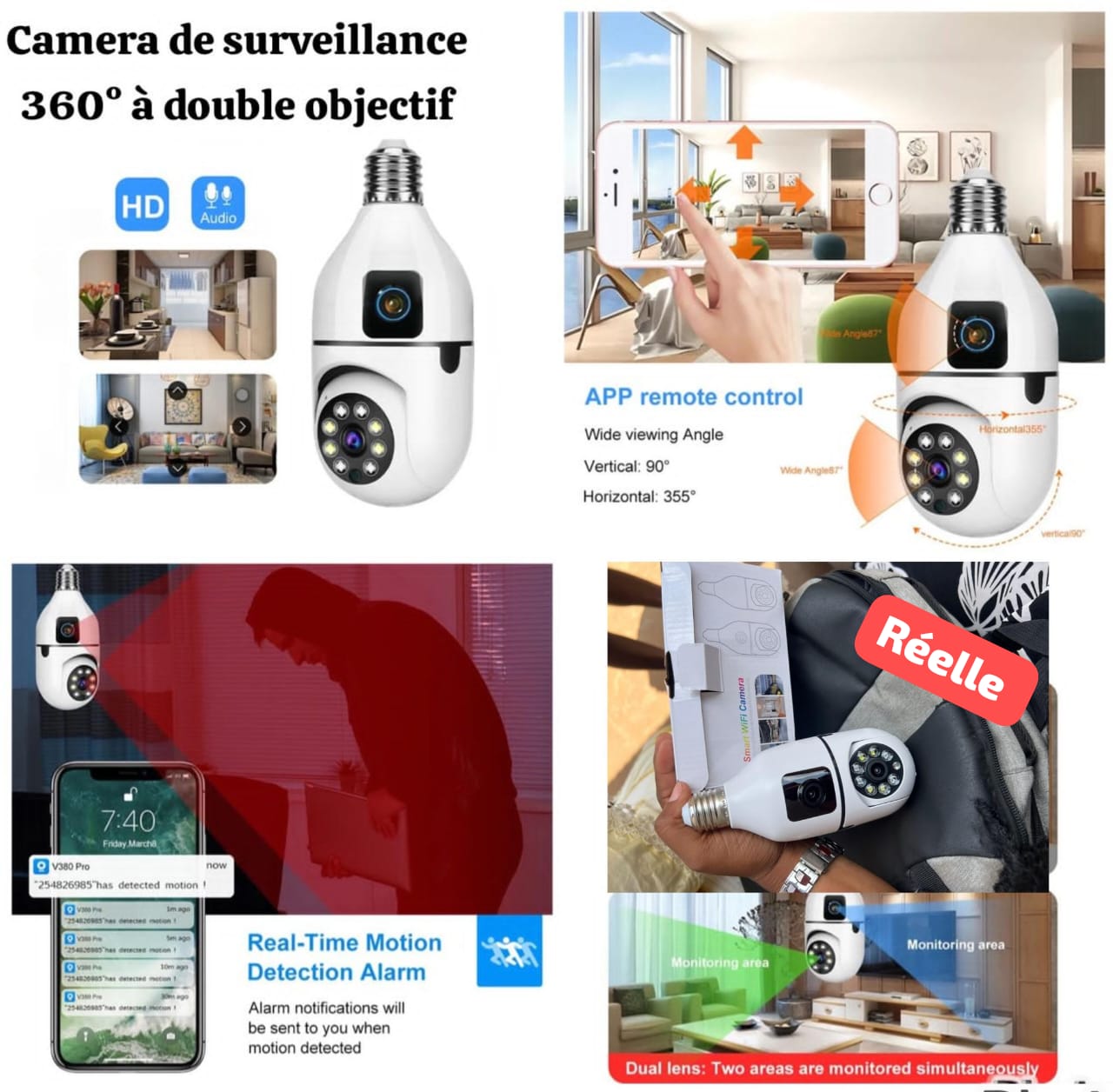 Caméra de surveillance 380⁰ à double objectif