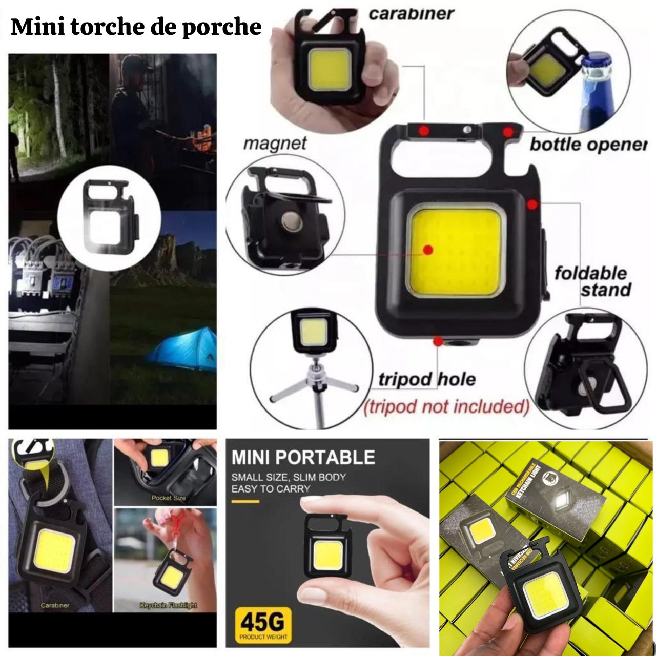 Mini torche de porche avec porte clé et ouvre bière