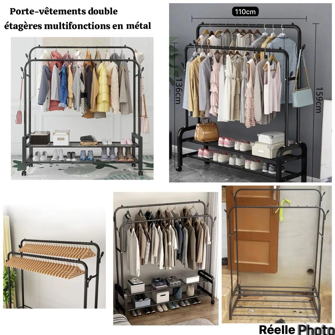 Porte vêtements double étagères