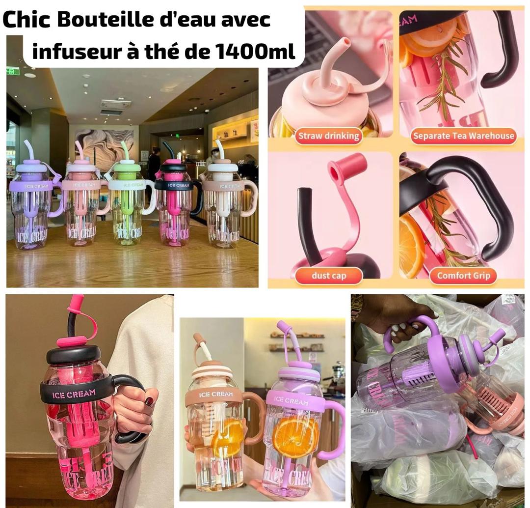 Chic bouteille d'eau avec paille et infuseurs 14ml
