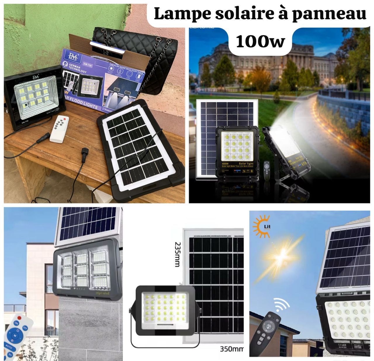 Lampe solaire a panneaux 100w